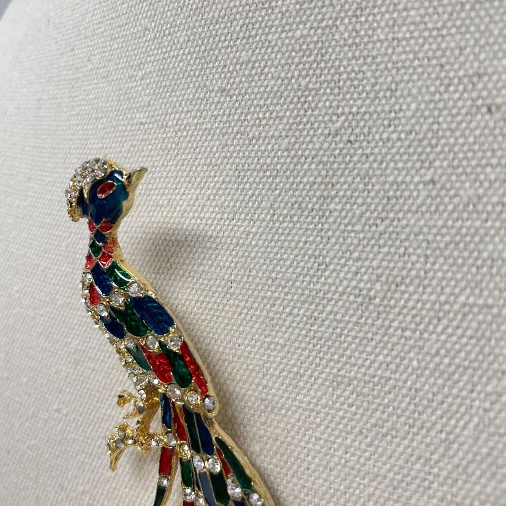 Vintage Enamel Rhinestone Peacock Brooch Pin Multicolor Bird Novelty - Picture 4 of 12